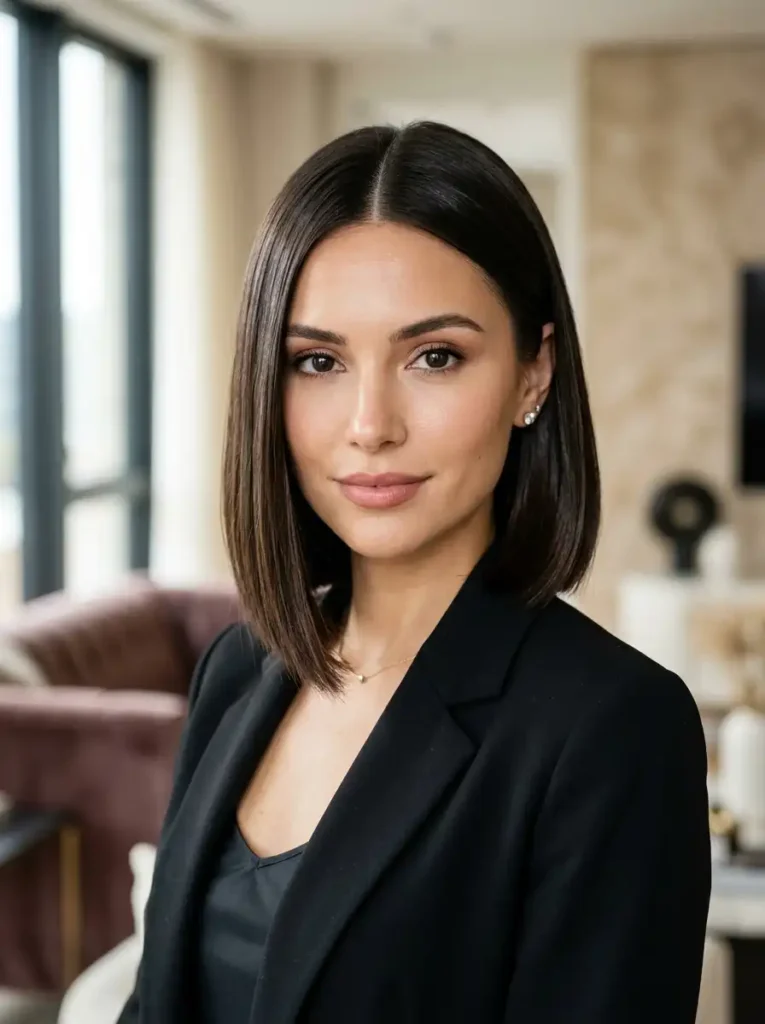 Sleek chin-length bob hairstyle