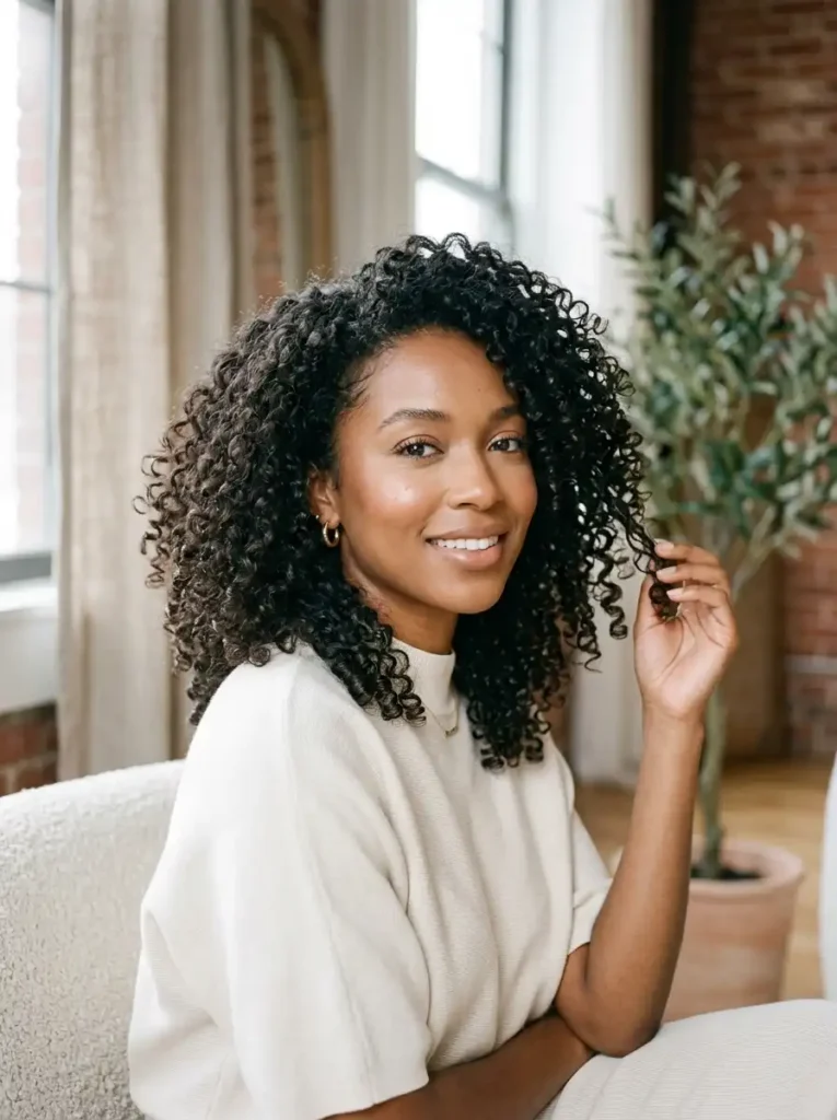 Natural curly layered hairstyle for women