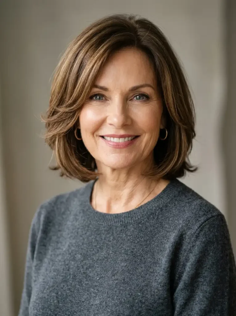 Soft layered bob hairstyle for mature women