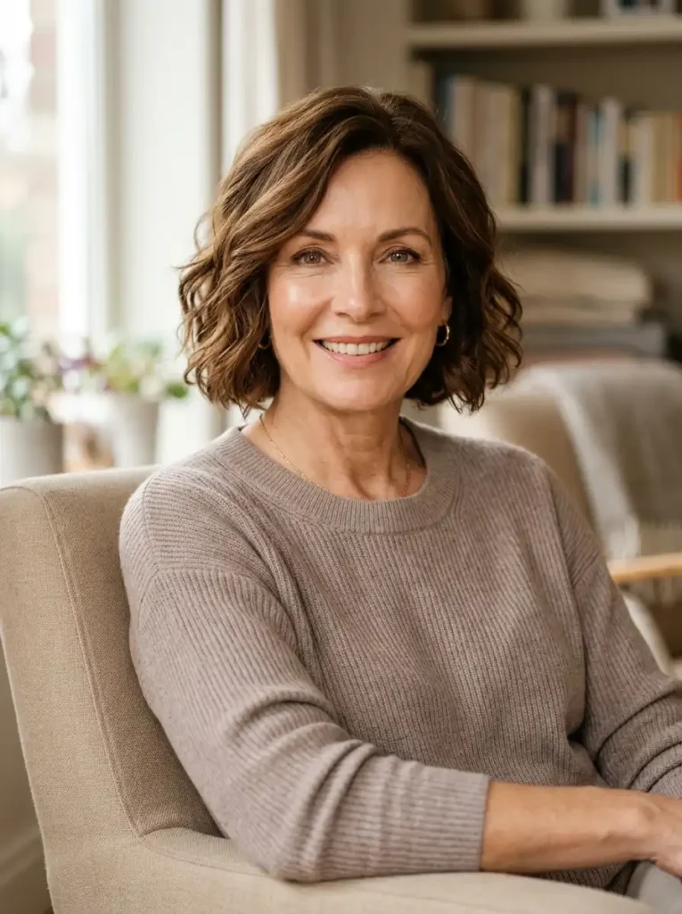 Short wavy bob hairstyle for women over 50