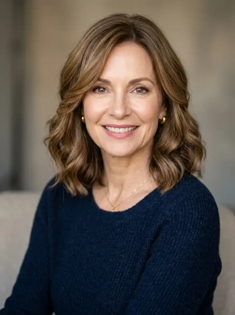 Layered lob hairstyle for mature women
