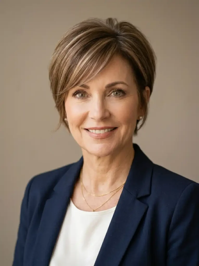 Long pixie cut hairstyle for older women