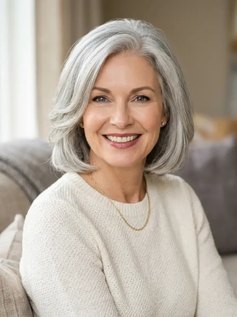 Natural gray hairstyle for mature women