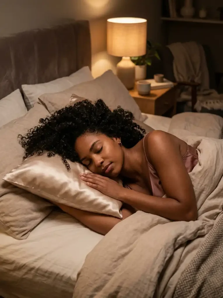 Protecting hair while sleeping on satin pillowcase
