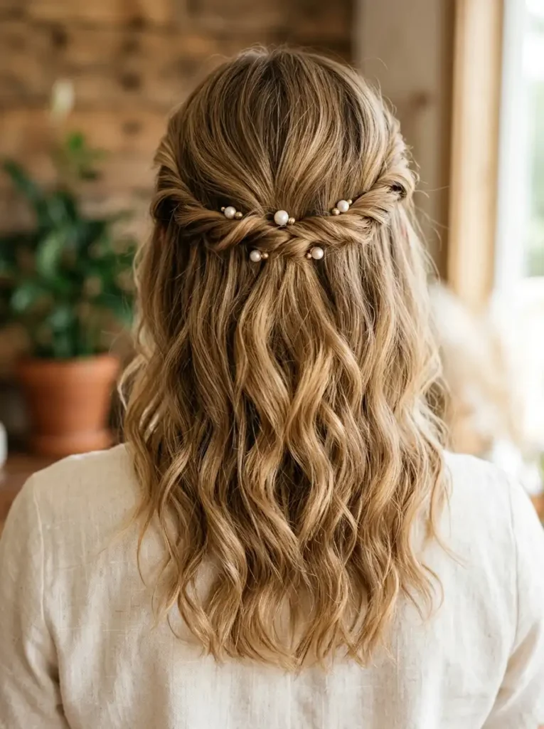 Trendiest homecoming hairstyles for medium hair with a twisted half-up design