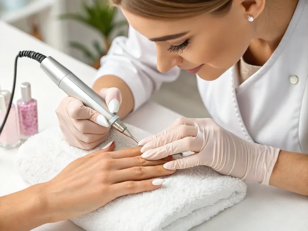 close up of precise russian manicure cuticle work