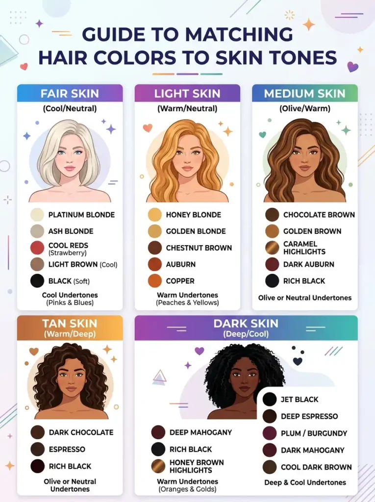 Hair color trends by skin tone chart