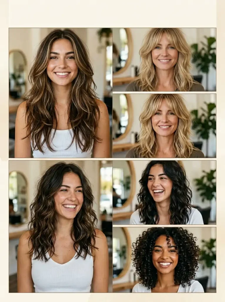 Butterfly layers Pinterest pin with face-framing hairstyle ideas