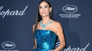 Demi Moore Stuns in Shiny Blue Gown Amid Calls to Cut Her Iconic Long Hair