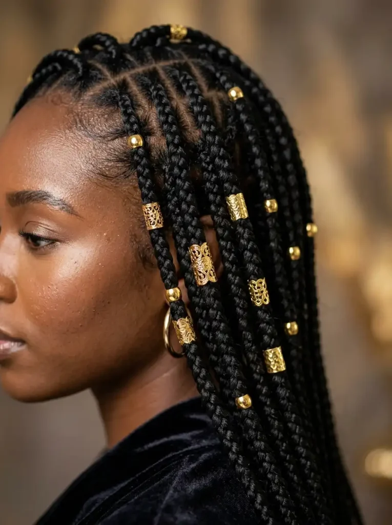 Glamorous Fulani braids with voluminous curly ends