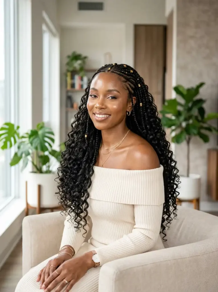 Clean and professional Fulani braid installation with beads