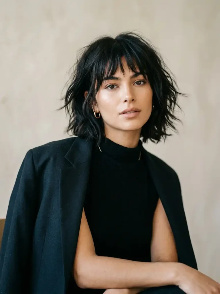 Choppy textured fringe hairstyle with a choppy bob