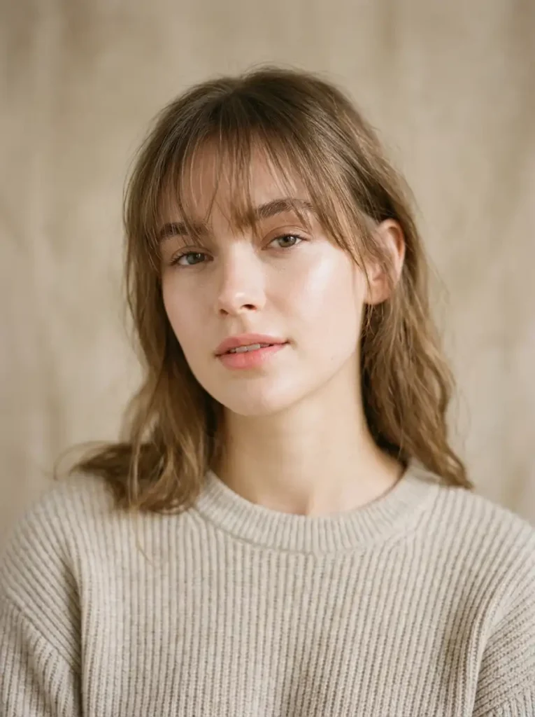 Wispy see-through fringe hairstyle framing the eyes