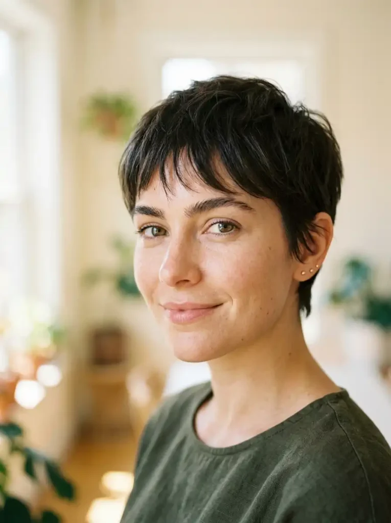 Pixie cut with bangs short hair style — feminine and bold 2026
