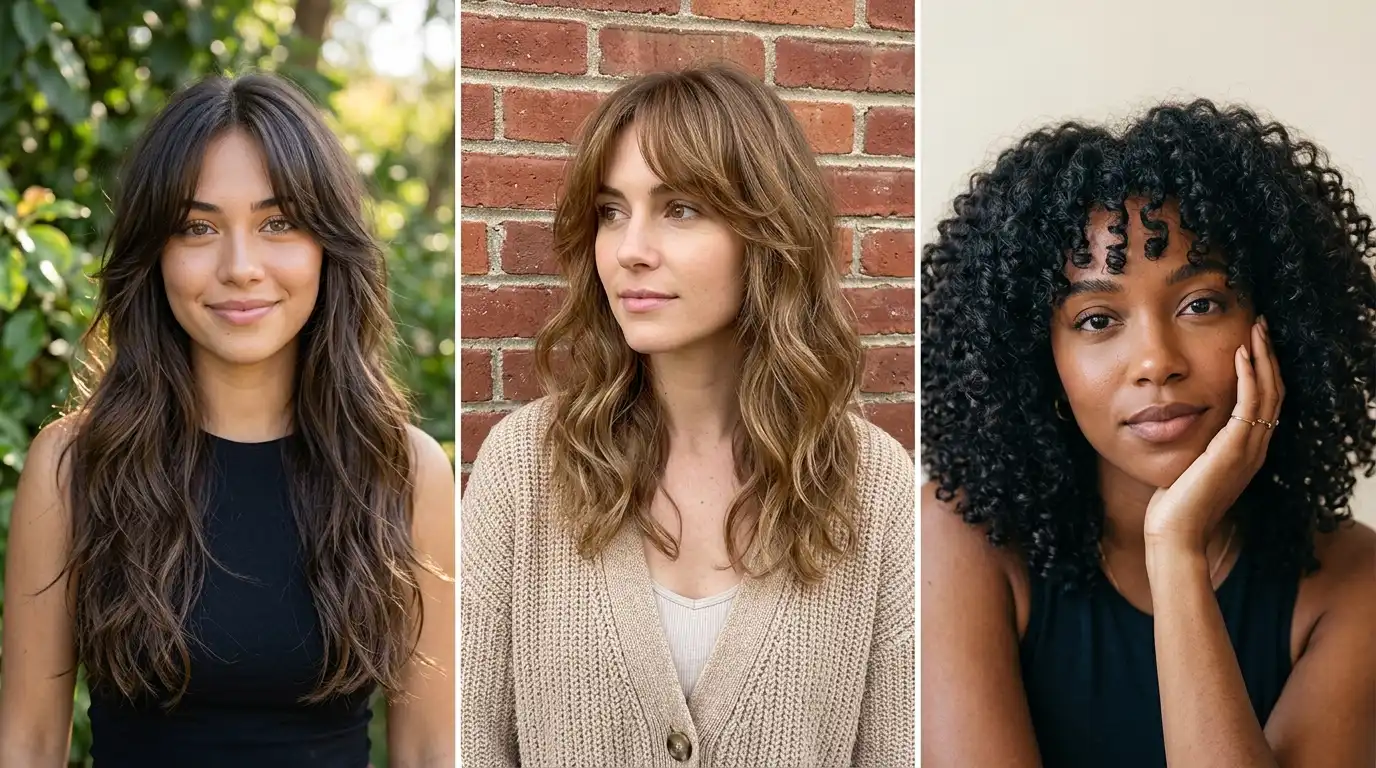Curtain bangs inspiration with different women and hair textures