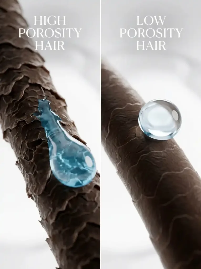 Hair porosity test demonstration for hair care for different hair types