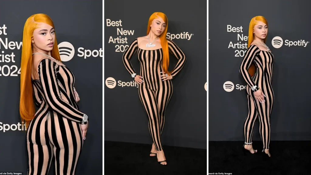 Ice Spice Nude Turns Heads In See Through Striped Catsuit