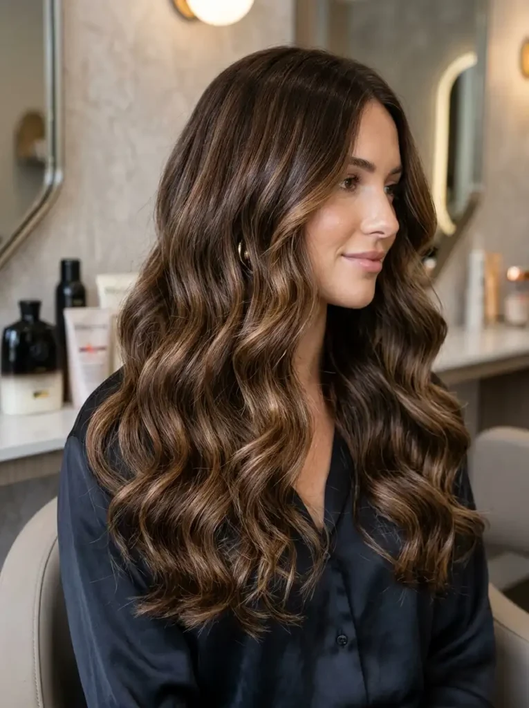 chocolate and caramel balayage hair color highlights