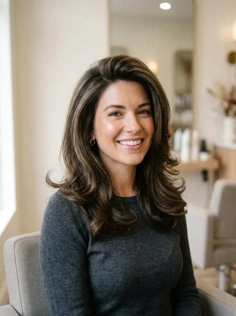 Fresh 90s blowout styling on shoulder length hair, natural look
