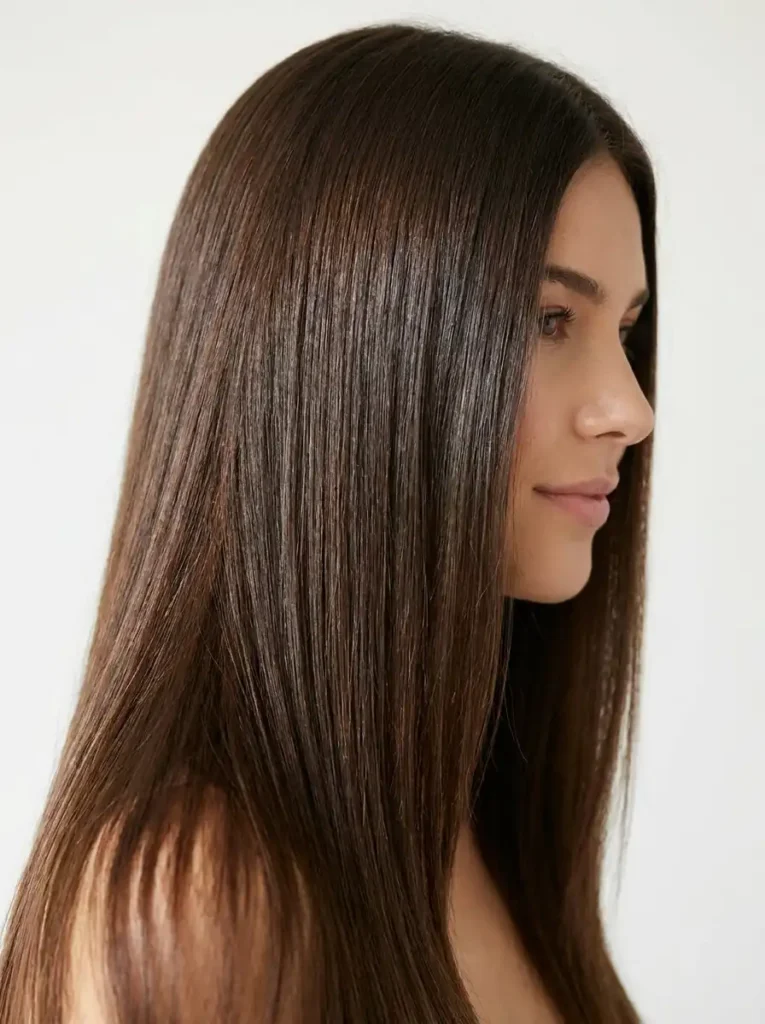 Woman with straight hair showing best hair care for different hair types Type 1