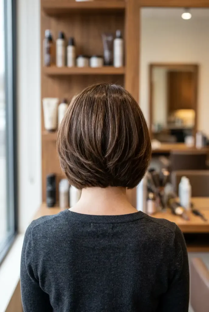 Layered bob hair back view with soft stacked layers