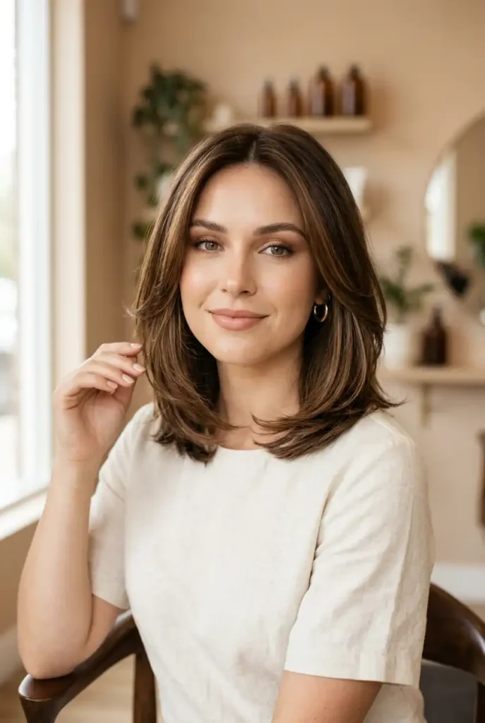 Medium length layered bob hairstyle with soft movement