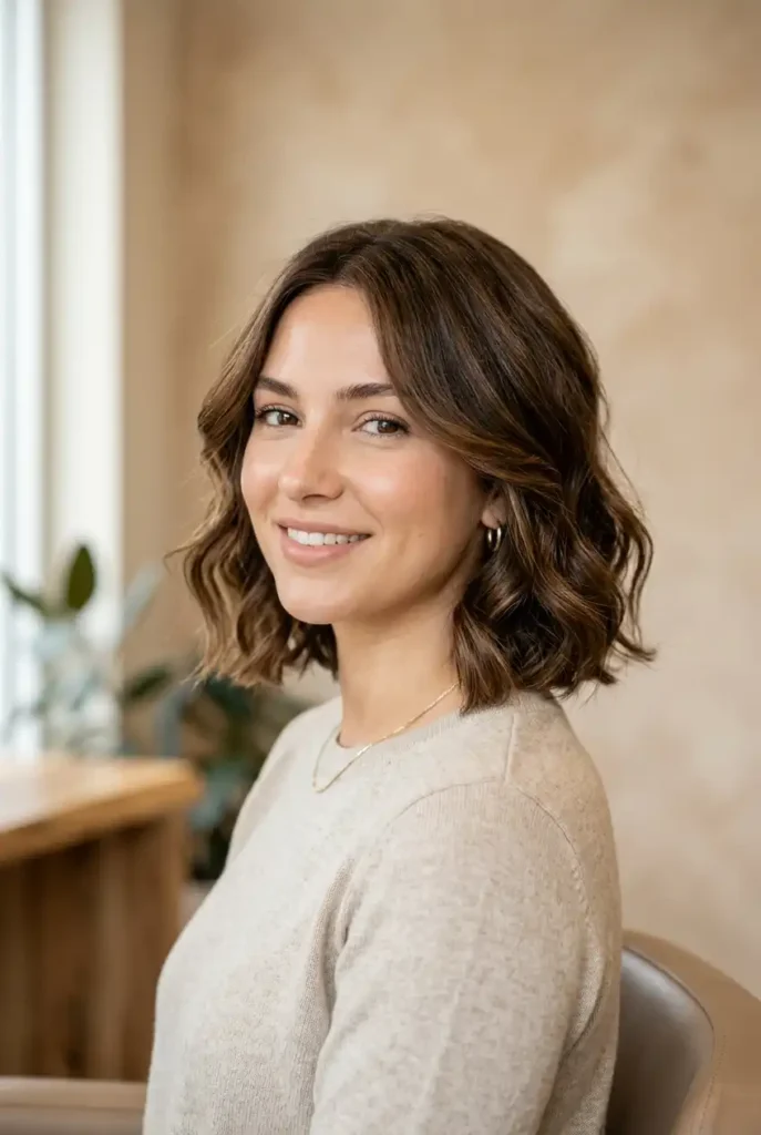 Wavy layered bob hairstyle with natural movement