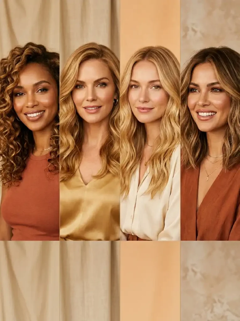 Different honey blonde hair dye shades from dark honey to light honey bronde comparison
