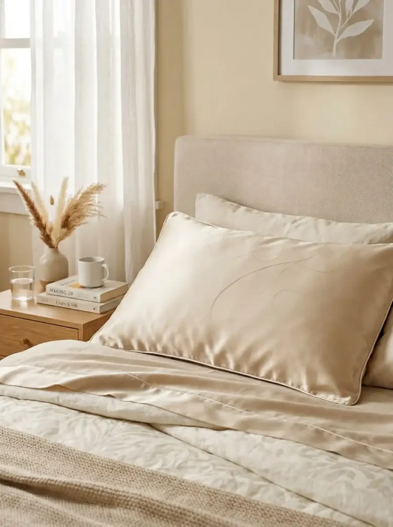 Silk pillowcase that helps strengthen hair overnight by reducing friction