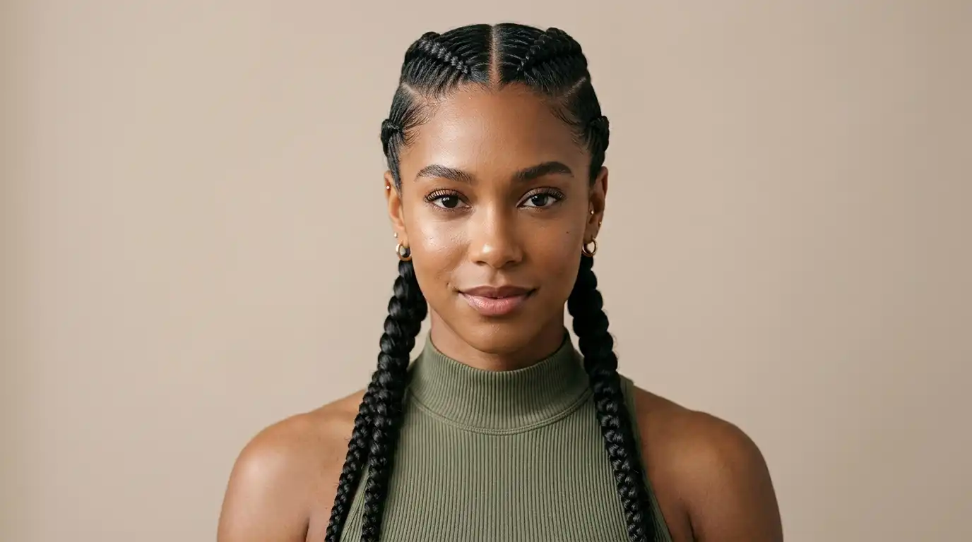 Professional softball hairstyles for women - Sleek Double Dutch Braids