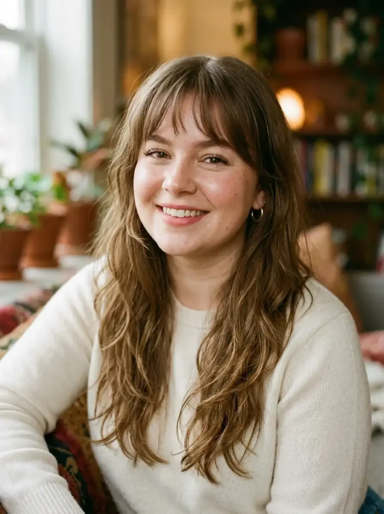 Long layers with balayage highlights for chubby face - face-framing color technique
