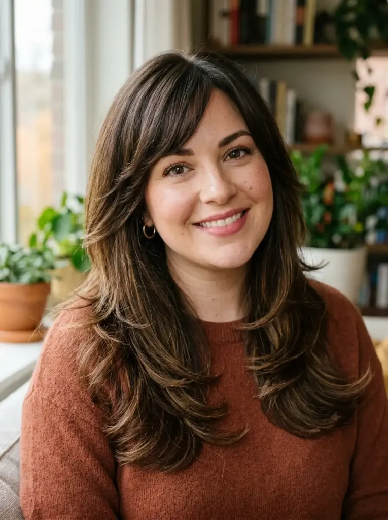 Why long layered haircuts work for chubby face - vertical lines vs flat hair comparison