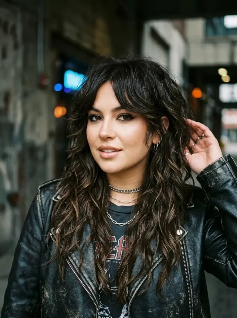 Cascading layers with full fringe for chubby face - blunt bangs with long layered hair