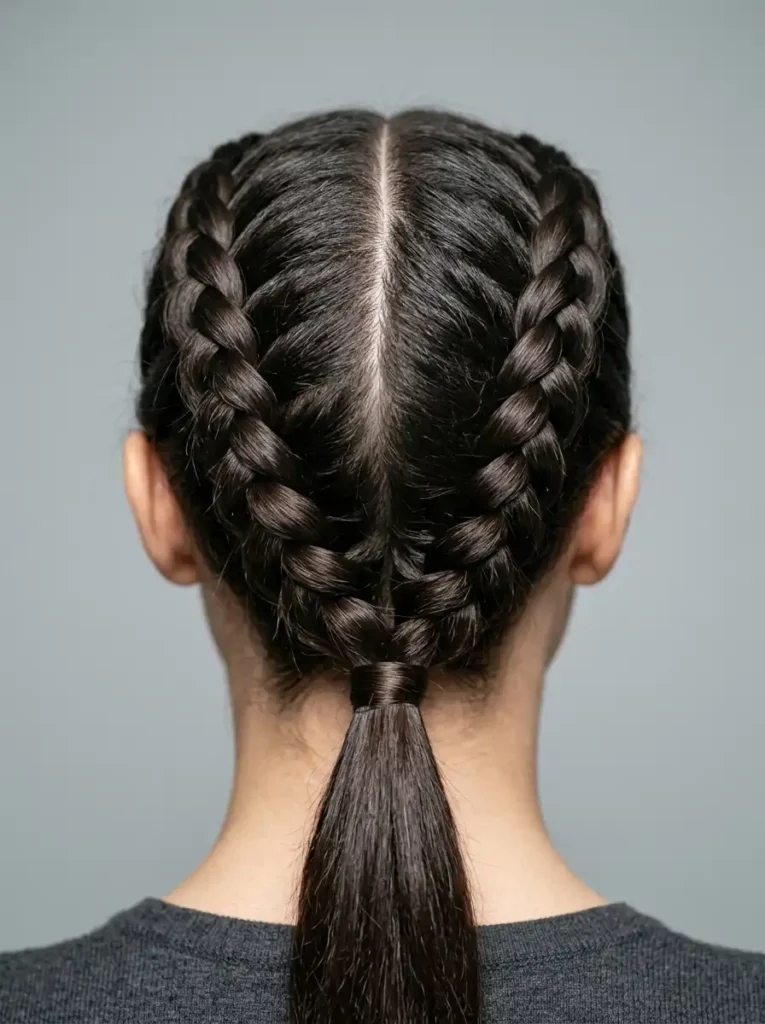 Detailed view of Dutch braid softball hairstyles