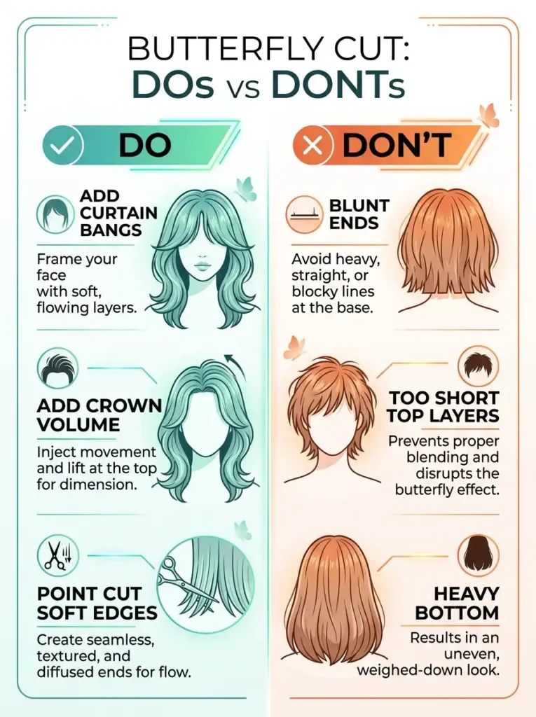 butterfly cut dos and donts infographic