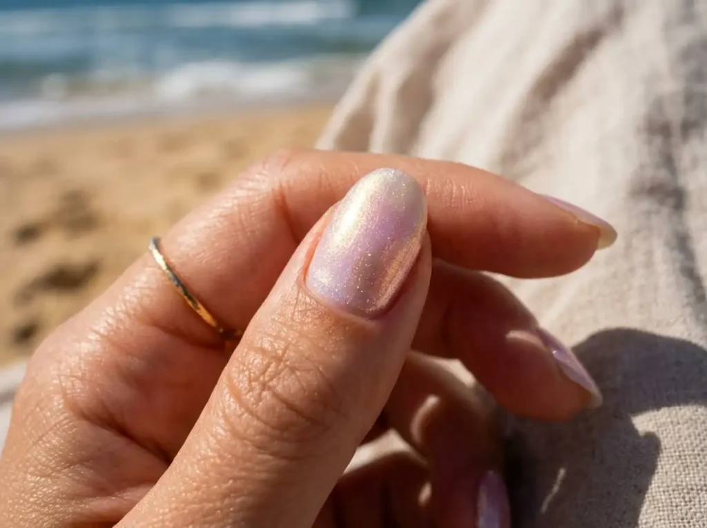 Iridescent veil shimmer within sheer nail polish colors.