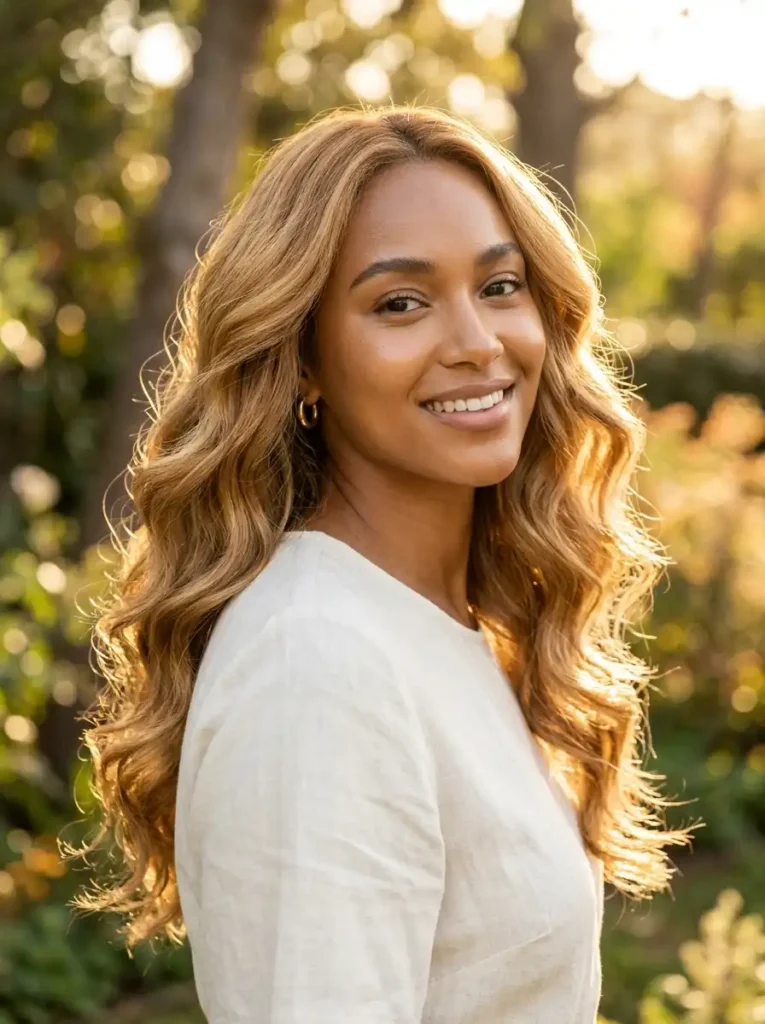 honey blonde hair color a rich warm golden shade perfect for medium to dark skin tones