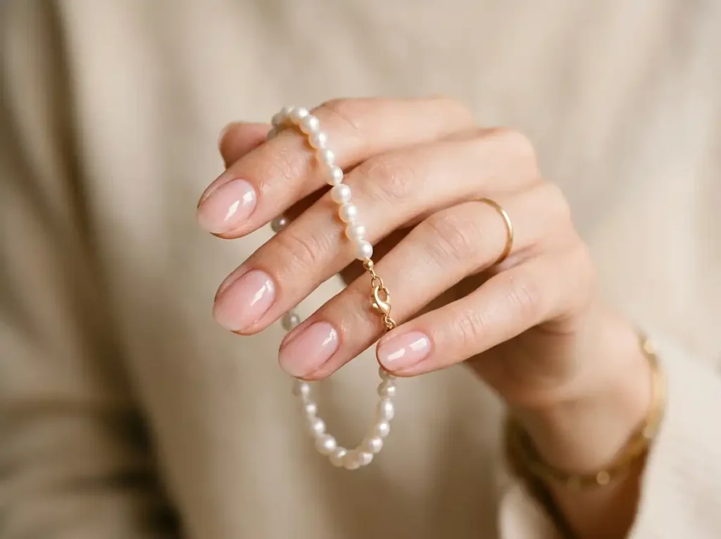 Sheer pink gloss among minimalist nail polish colors.