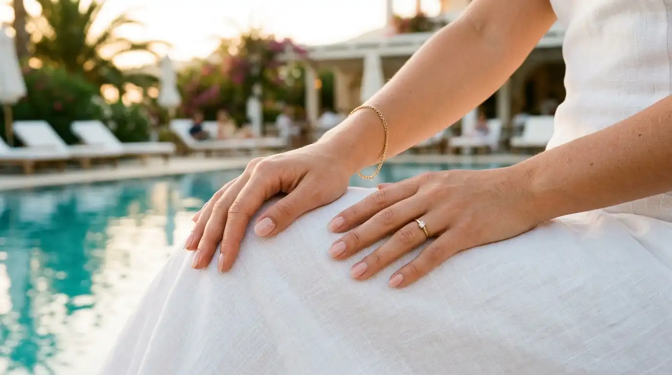 Chic summer manicure featuring elegant nail polish colors.