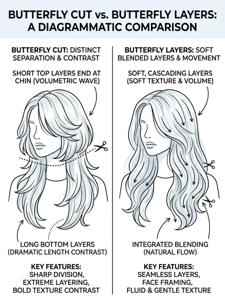 what is butterfly cut vs butterfly layers diagram