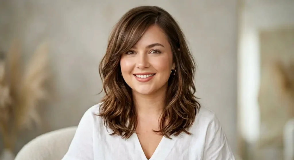 face slimming hairstyles curtain bangs with layers and lob for round face