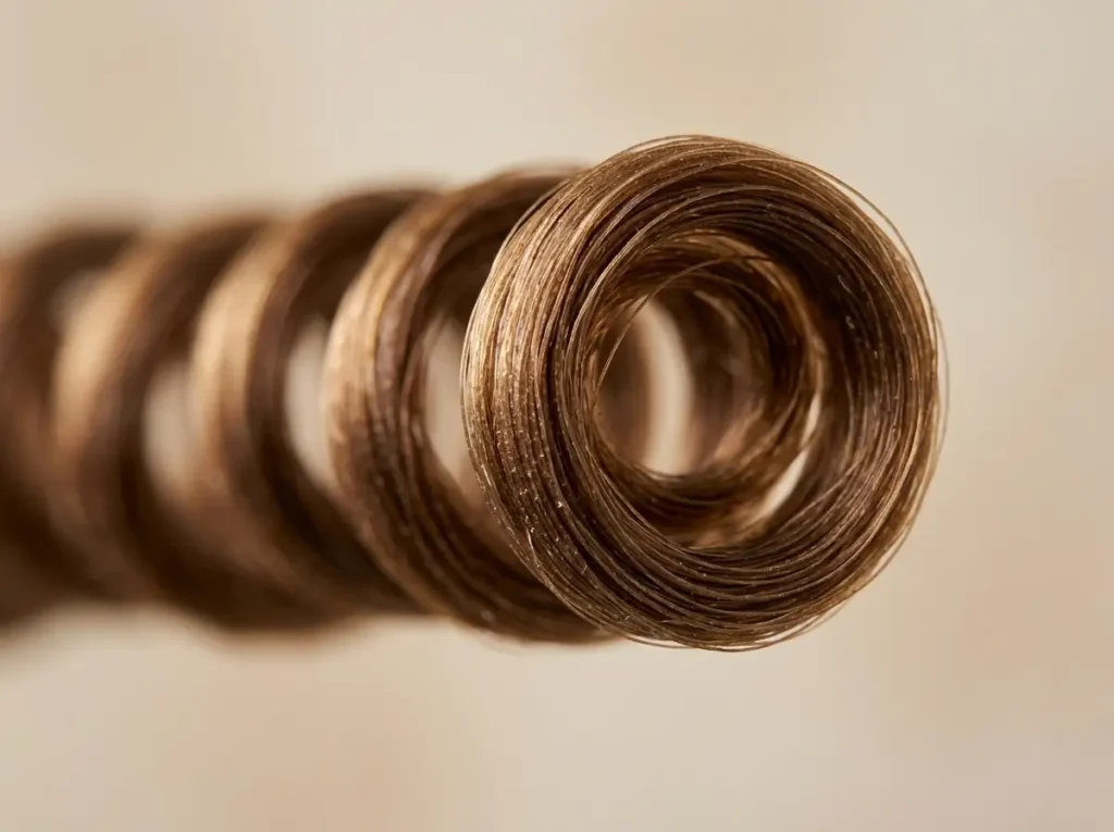 Close-up of a 3B hair spiral pattern showing corkscrew shape and texture definition