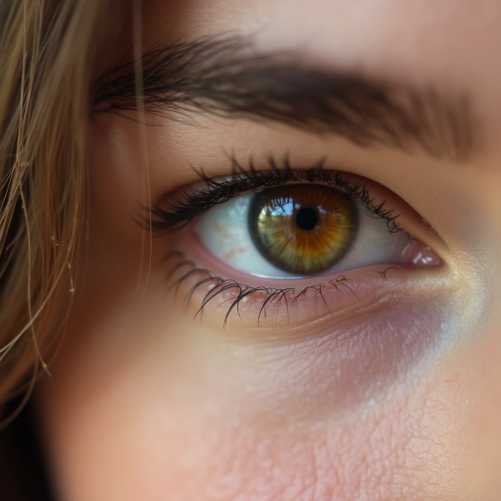 A close-up of a person with hazel eyes, showing their mix of green, brown, and golden hues.]
