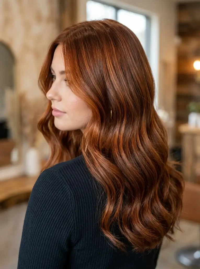 Close up of cowboy copper hair color with auburn and brunette tones