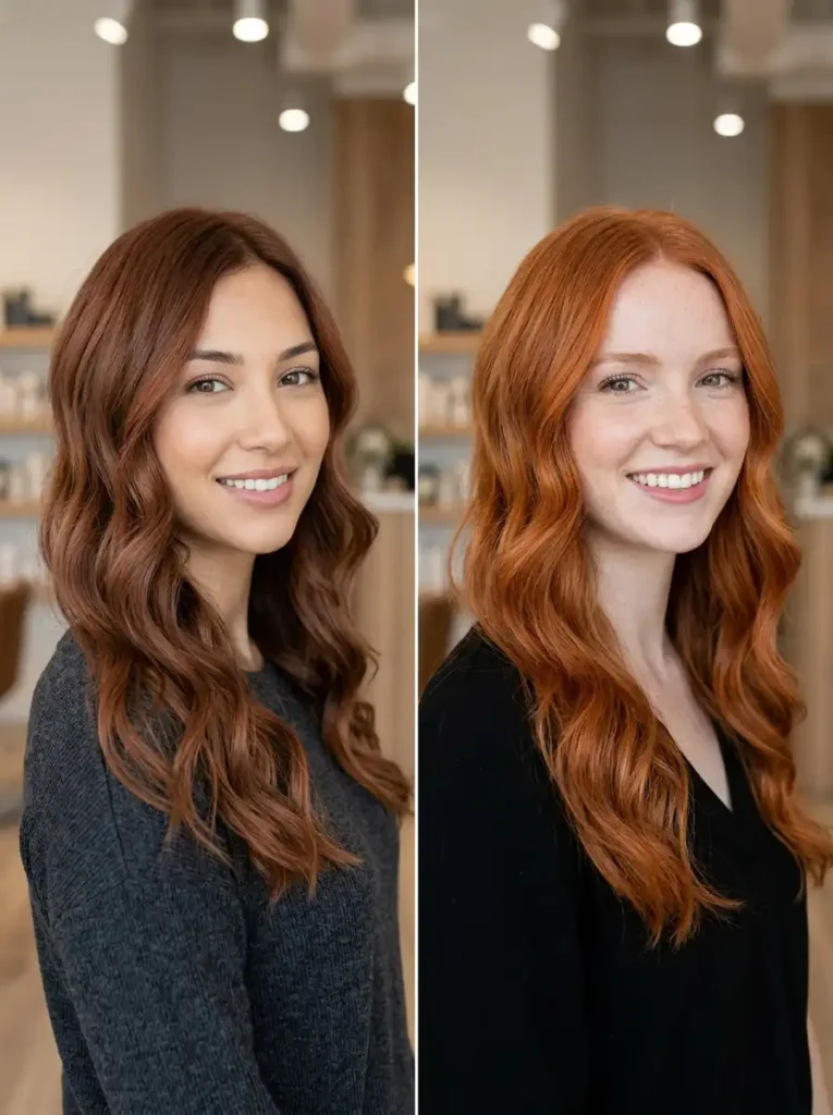 Cowboy copper hair compared with bright copper red hair color