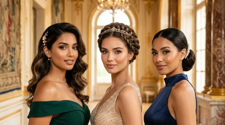 Queen hairstyles with Hollywood waves, crown braid, and elegant chignon