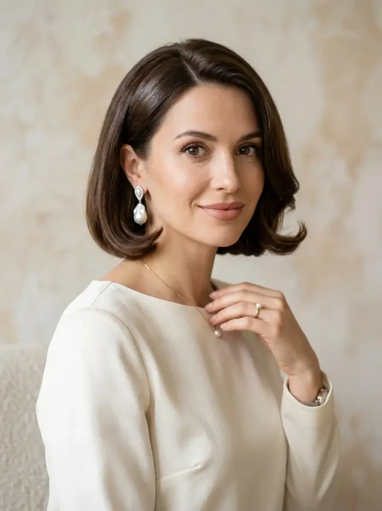 Princess bob queen's haircut with soft volume and curled ends
