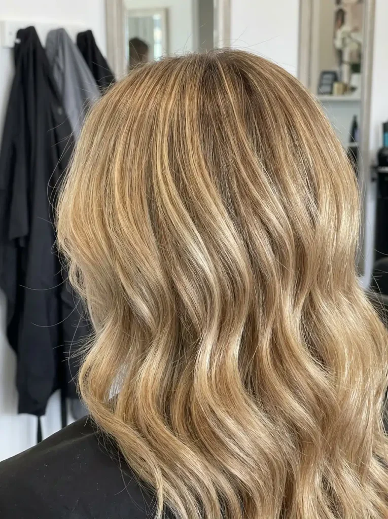 Kate Hudson hair color inspired warm dimensional blonde highlights