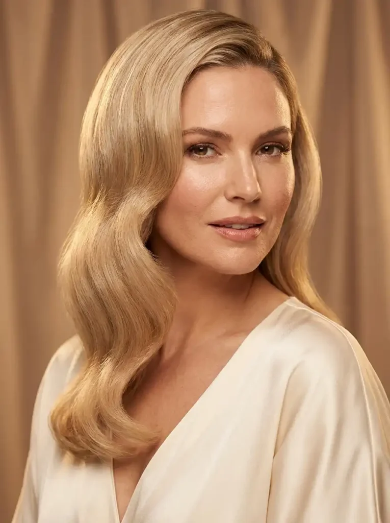 Kate Hudson hair inspired Hollywood waves with deep side part