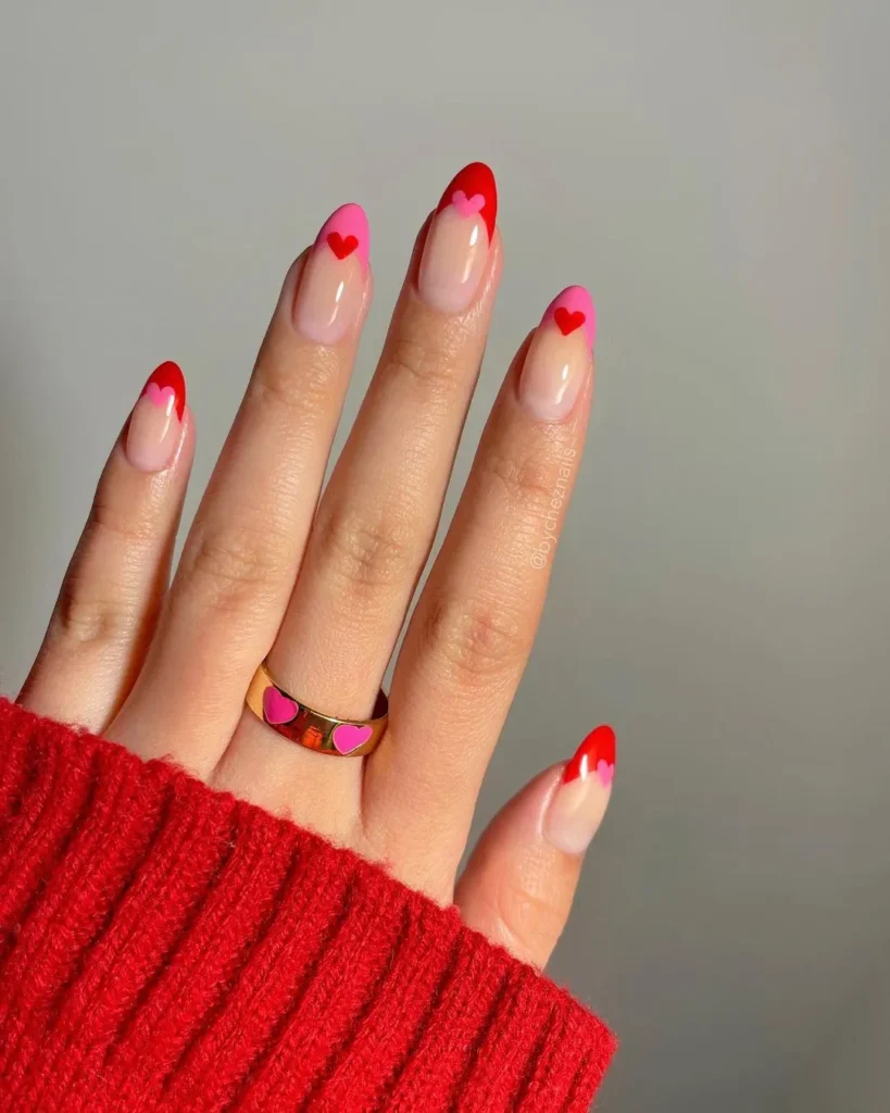 valentines day nail :  15/15 Colorblock French